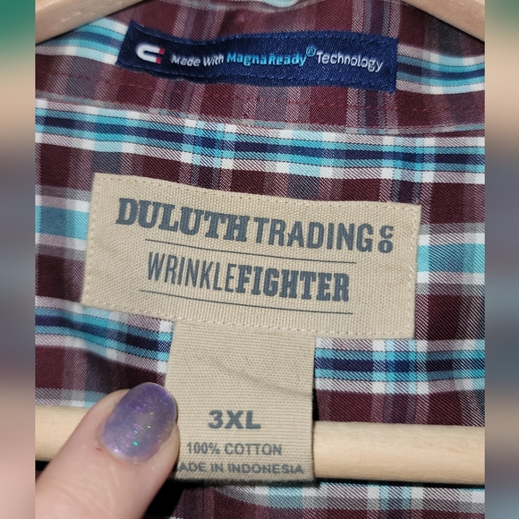 Duluth Trading Men’s 3XL Magnet Front Wrinklefighter Blue Plaid Button Down Top - Picture 5 of 9